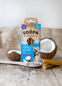 Soopa dental stick med kokosnød og chiafrø. Vegansk og glutenfri
